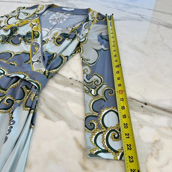 EMILIO PUCCI BLUE GRAY PRINT WRAP DRESS SIZE MODEL 66RH11 IT 42 / US 8 NWOTS! - Picture 10 of 13